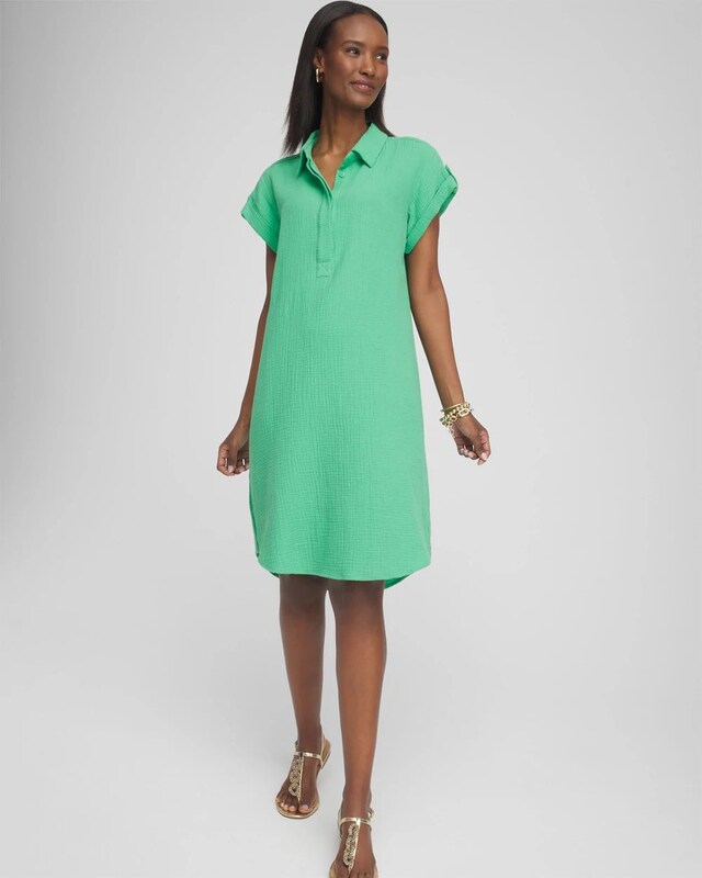 Gauze Roll Tab Sleeve Dress - image 2